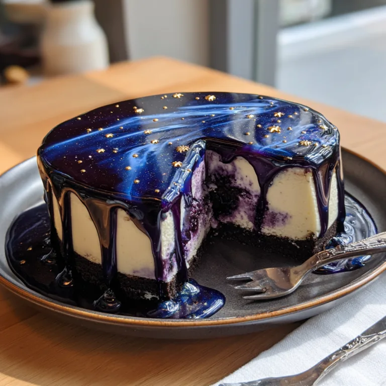Galaxy Mirror Glaze Blueberry Cheesecake