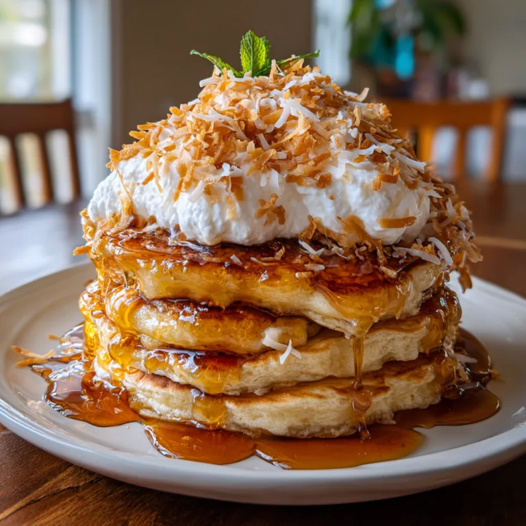 Decadent Toasted Coconut Cream Pancakes